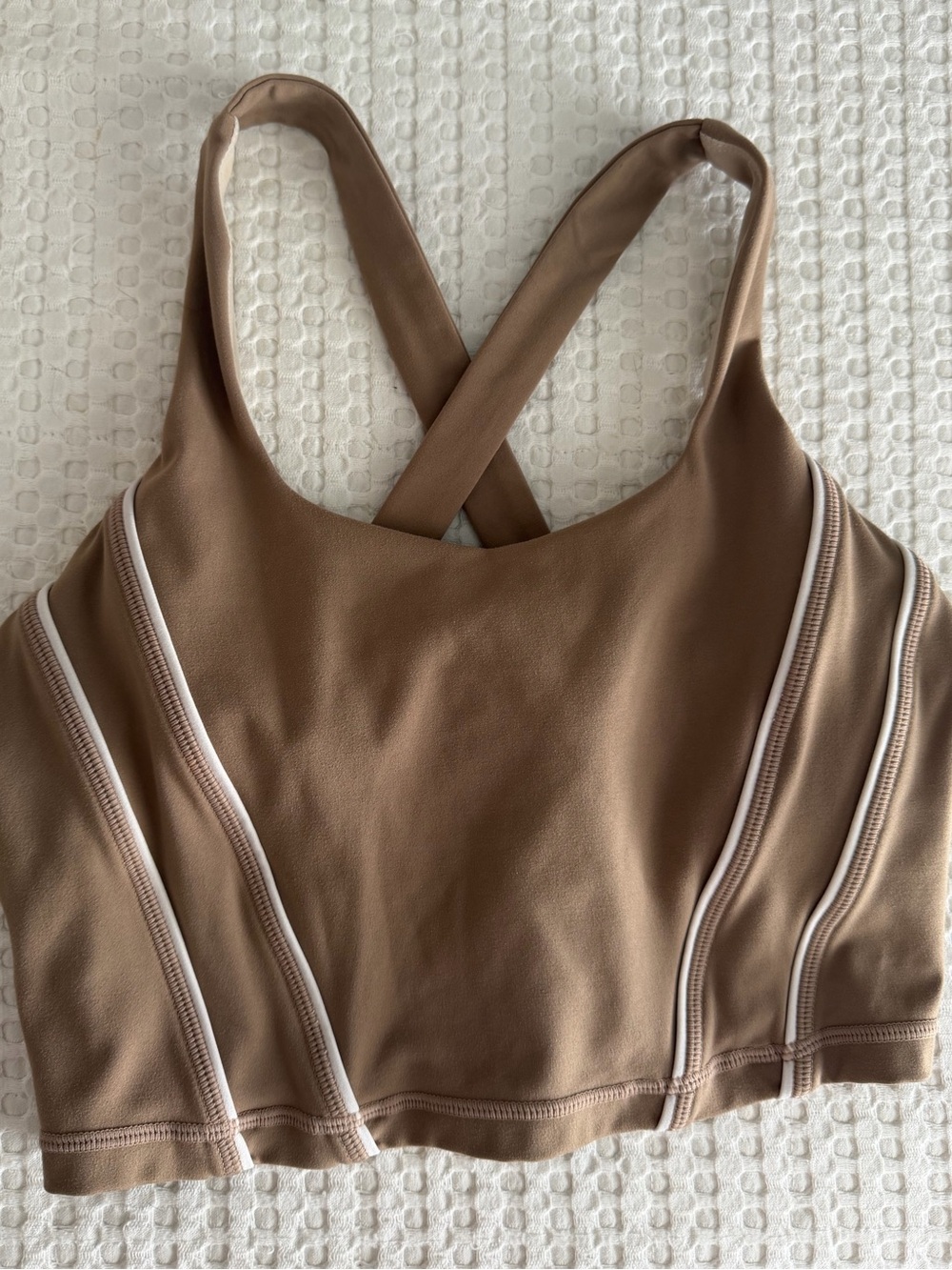 Nude Crisscross Sports Crop with contrast piping
